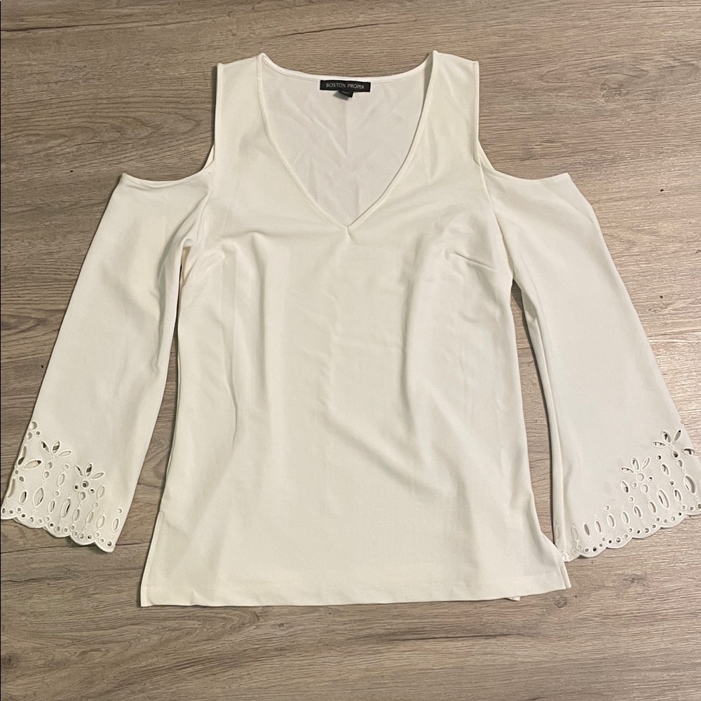 Boston Proper Cream Cold Shoulder Blouse